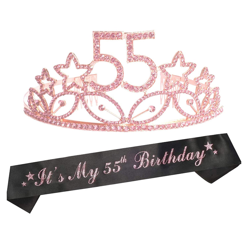 55th Birthday Sash and Tiara for Women - Fabulous Glitter Sash + Stars