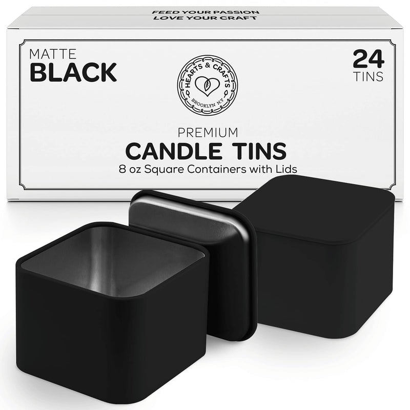 Black 8 Oz Square Candle Jars with Lids - Pack of 24 Large Candle Jars