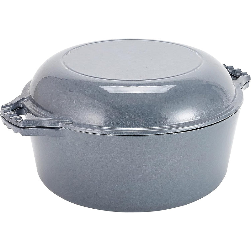 2-in-1 Enamelled Cast Iron Dutch Oven with Handles - Crock Pot, Gray Cast Iron Pot