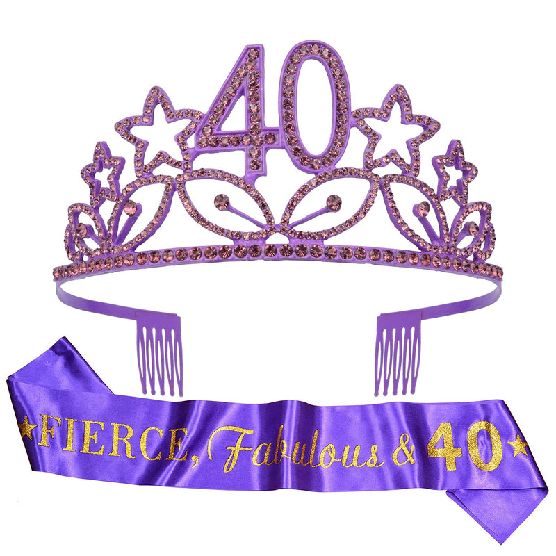 40th Birthday Sash and Tiara for Women - Fabulous Glitter Sash + Stars