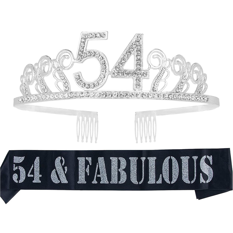 54th Birthday Sash and Tiara for Women - Fabulous Glitter Sash + Waves