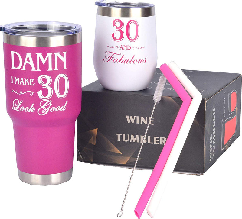 30th Birthday Drinking Cup Set for Women - 30 and Fabulous Stainless Steel Cups