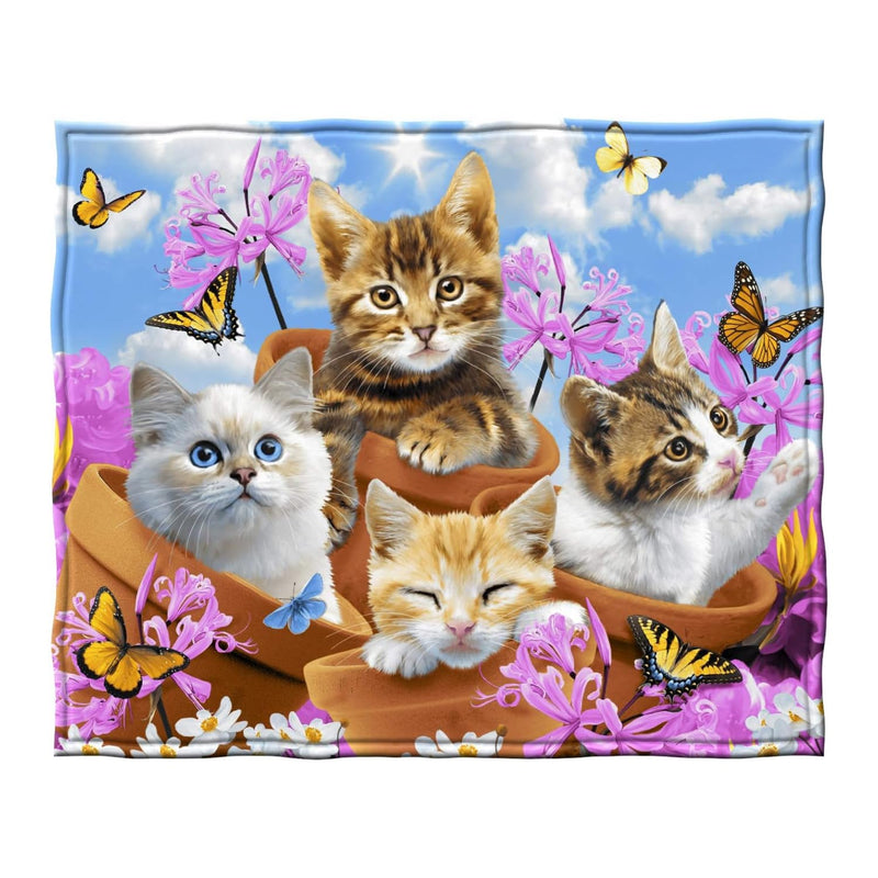 Wonder Kitten Fleece Bed Blanket - Queen Size Cat Fleece Throw Blanket