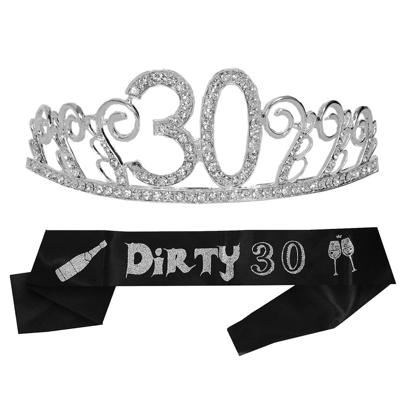 30th Birthday Sash and Tiara for Women - Fabulous Glitter Sash + Waves