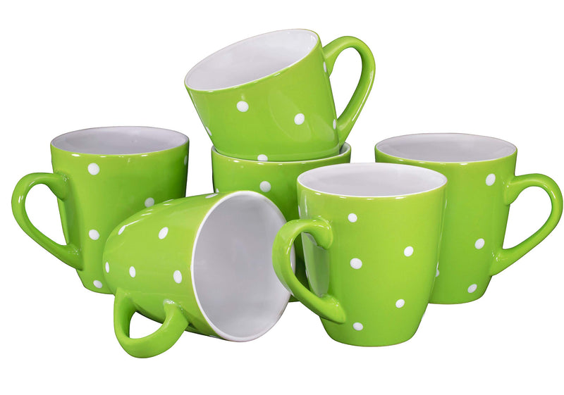 16 Ounce Polka Dot Coffee Mug Set 6 Piece Large 16 Ounce Ceramic Mug Set in Green