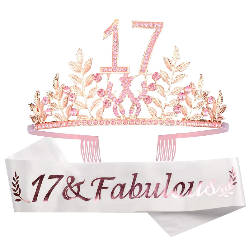 Girls 17th Birthday Sash and Tiara - Fabulous Set: Glitter Sash + Leaves