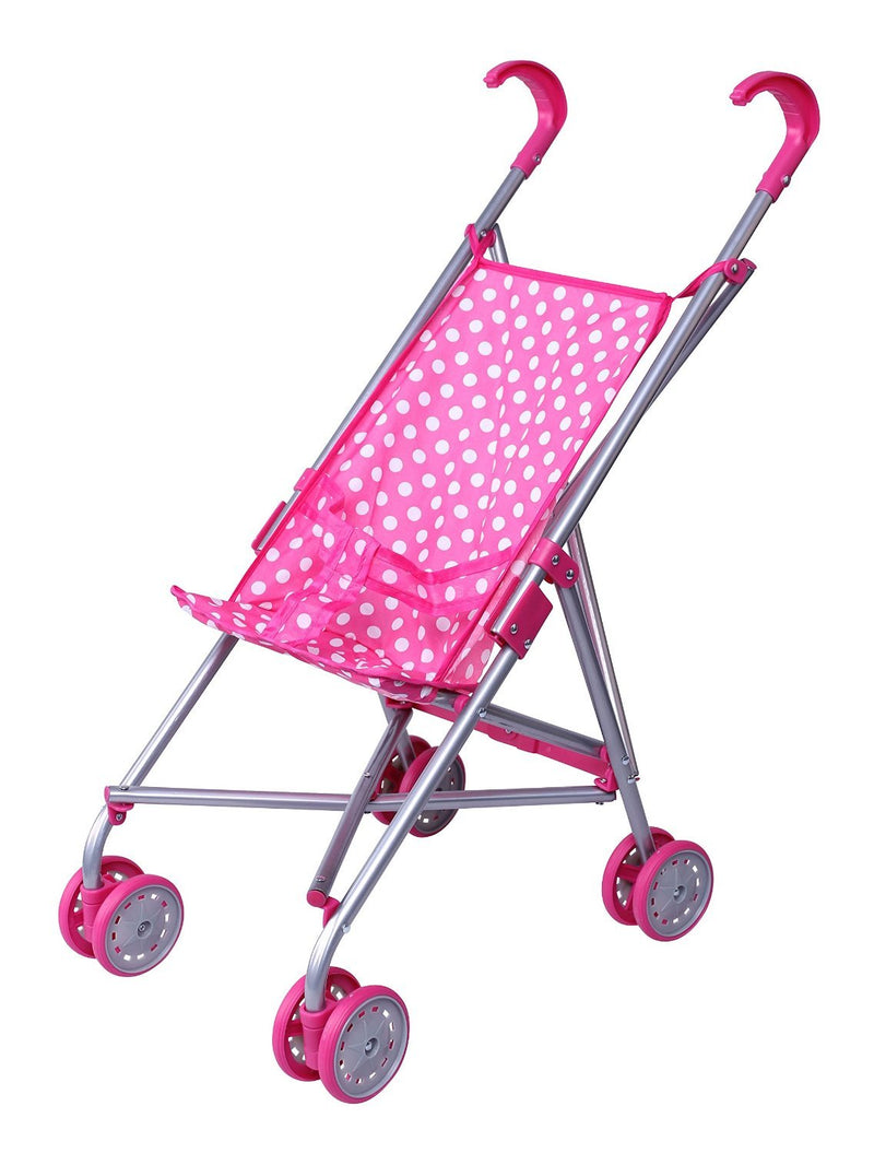 Precious Toys doll pram, stroller with pink and white dots