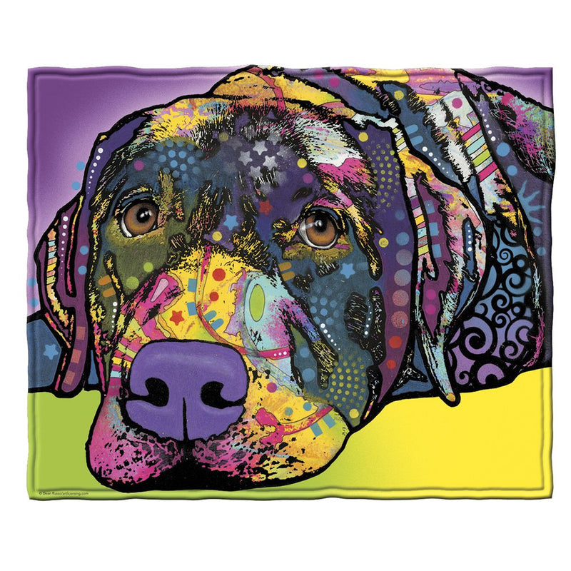 Colorful Dog Fleece Bed Blanket, 50" x 60" Dean Russo Labrador Fleece