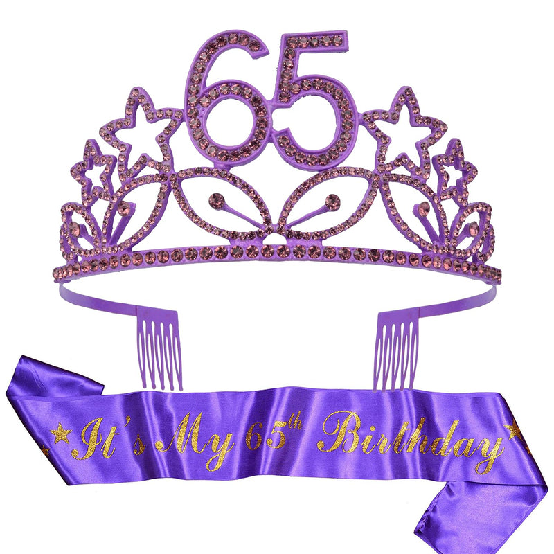 65th Birthday Sash and Tiara for Women - Fabulous Glitter Sash + Stars