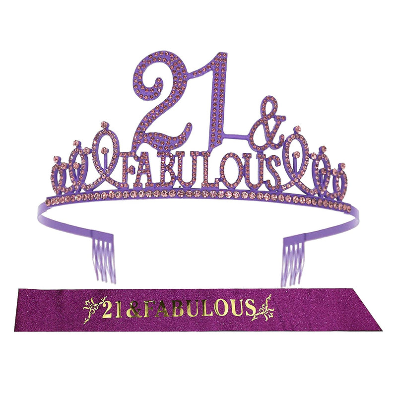 21st Birthday Sash and Tiara for Women - Fabulous Set: Glitter Sash