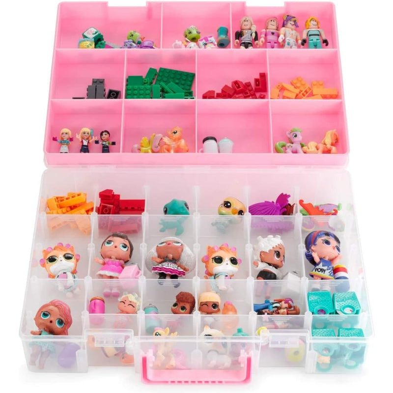 Toy organizer and storage with adjustable compartments and removable tray