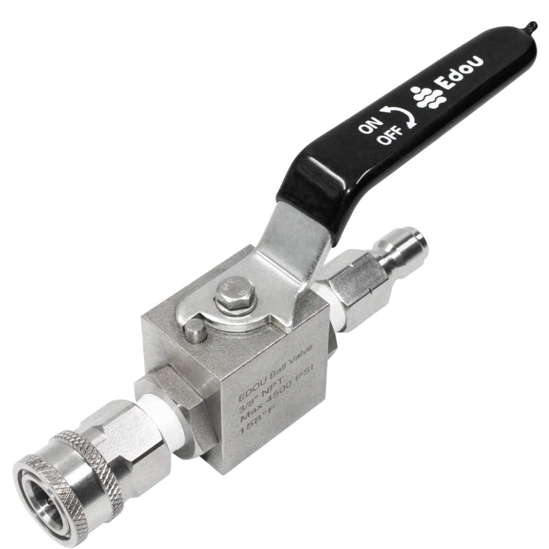 Direct ball valve for high-pressure cleaner hose 3/8" male connector and 3/8" female thread