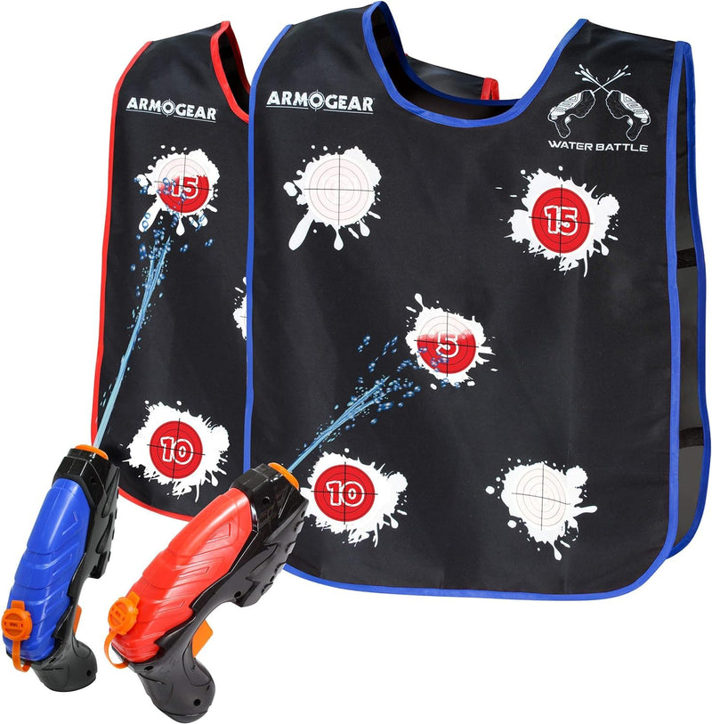 Water guns and water activated vests, water toys for summer outdoors or in the backyard