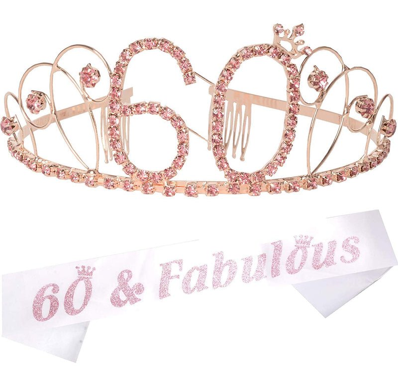 60th Birthday Sash and Tiara for Women - Fabulous Glitter Sash + Basic