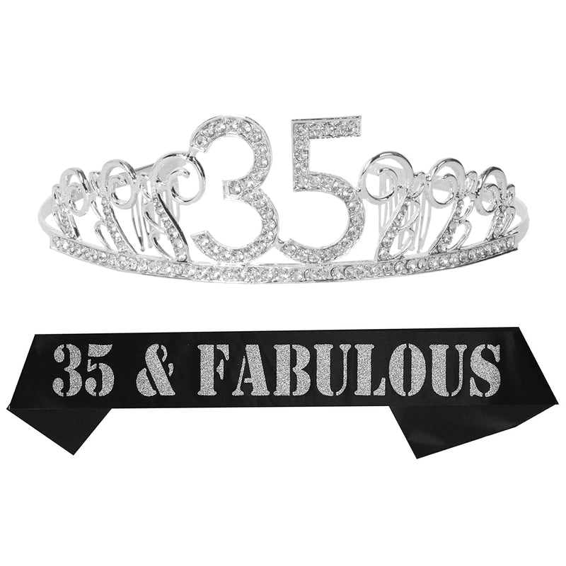 35th Birthday Sash and Tiara for Women - Fabulous Glitter Sash + Waves