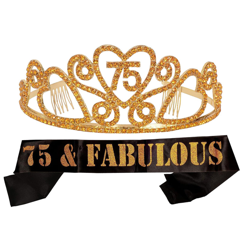 75th Birthday Sash and Tiara Set for Women - 75 and Fabulous Glitter Sash -