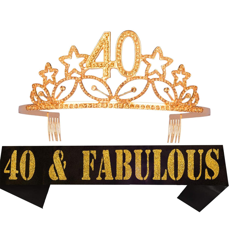 40th Birthday Sash and Tiara for Women - Fabulous Glitter Sash + Stars