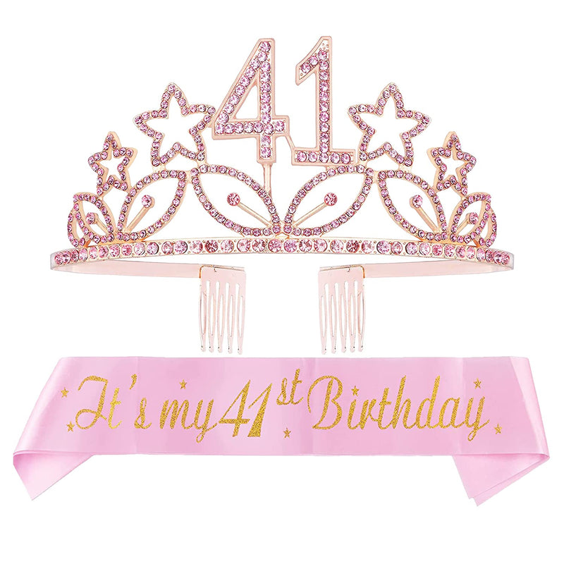 41st Birthday Sash and Tiara for Women - Fabulous Glitter Sash + Stars