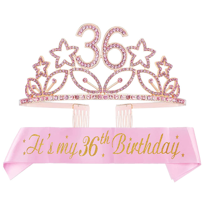 36th Birthday Sash and Tiara for Women - Fabulous Glitter Sash + Stars