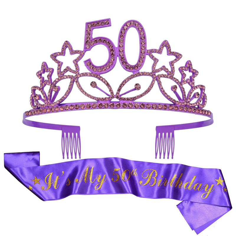 50th Birthday Gifts for Women, 50th Birthday Tiara and Sash for Women, 50th Birthday