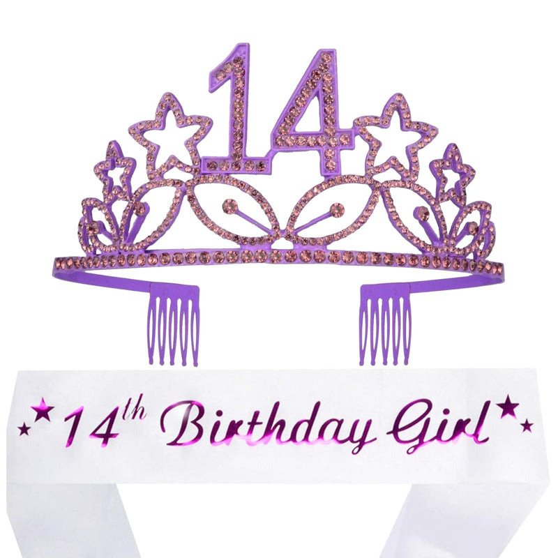 Girls 14th Birthday Sash and Tiara - Fabulous Set: Glitter Sash + Stars