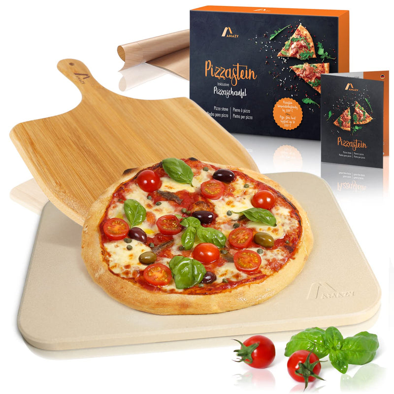 Pizza stone including bamboo pizza shovel, permanent baking foil and insert for the Ultra