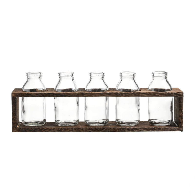 Glass bud bottle vase set with wooden box stand