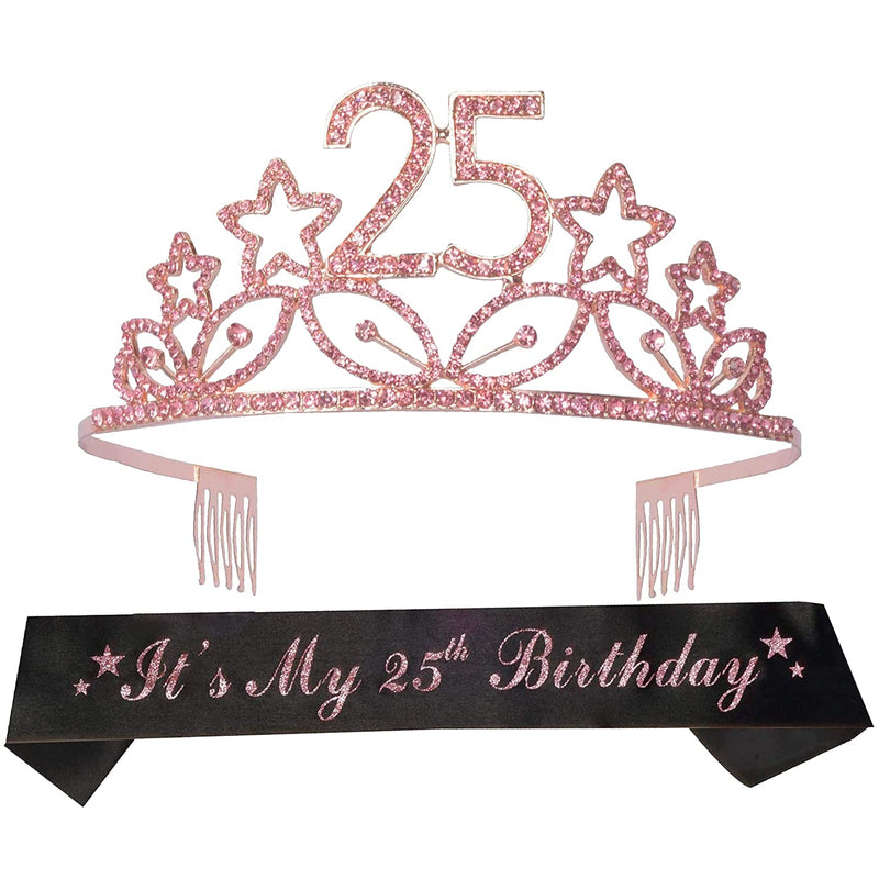 25th birthday gifts for women, 25th birthday tiara and sash, happy 25th birthday