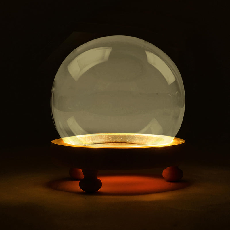 Glass Dome Cloche Round - Transparent Crystal Dome with Wooden Base