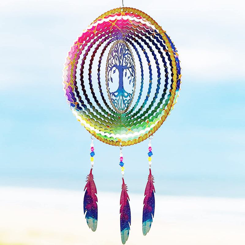 Tree of Life Dream Catcher with Feathers Kinetic Wind Spinners - Native American