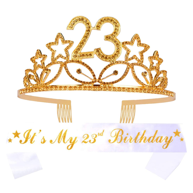 23rd Birthday Sash and Tiara for Women - Fabulous Set: Glitter Sash + Stars