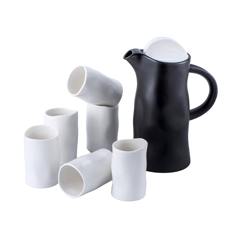 Ultra Modern Porcelain Tea Gift Set - Large 60oz Pitcher with 6 Modern 8oz Cups