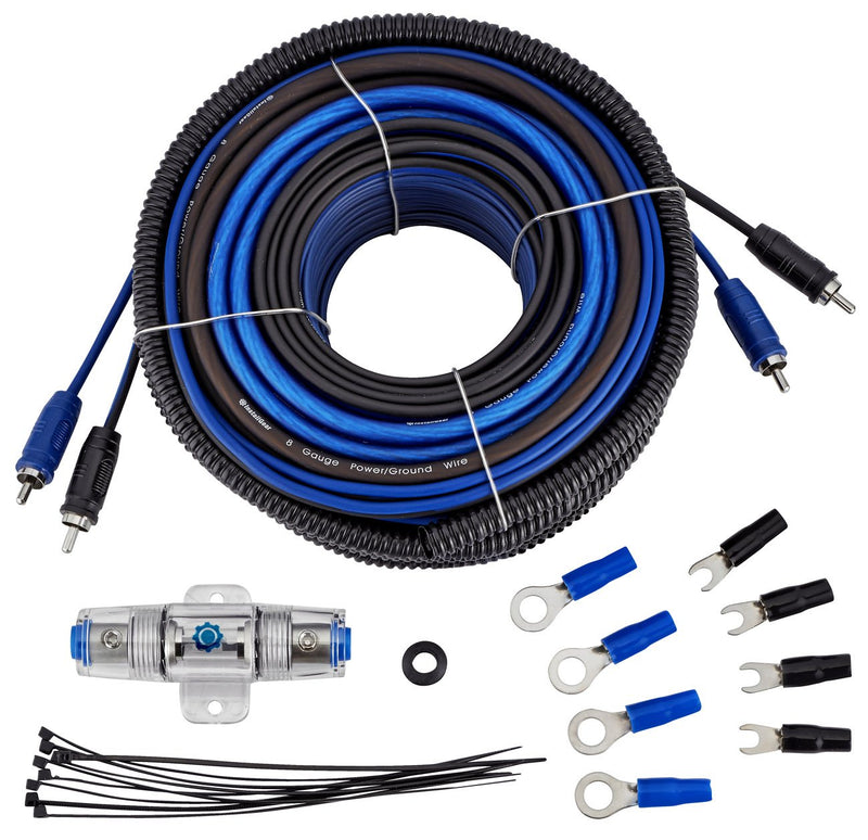 Dual 8 Gauge Amplifier Wiring Kit (Blue/Black) Amplifier Kit with Amplifier Installation