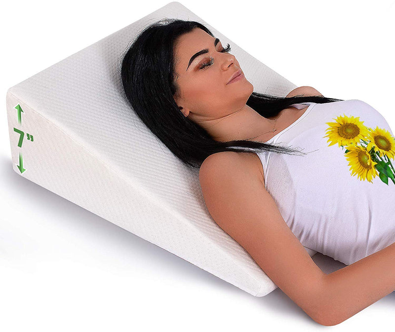 Bed Pillow Wedge for Sleeping - Memory Foam Top - Reduces Neck and Back Pain