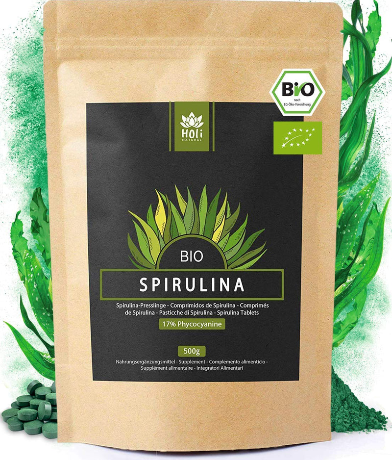 Organic Spirulina tablets 500mg per pellet 1000 tablets laboratory tested