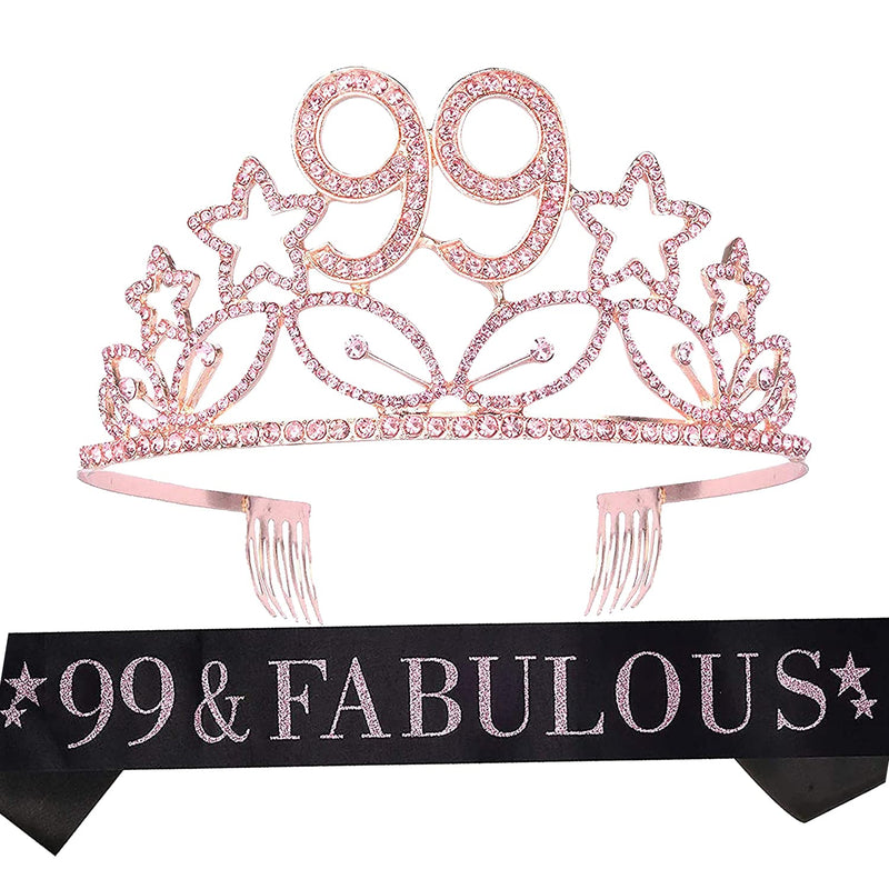 99th Birthday Sash and Tiara for Women - Fabulous Glitter Sash + Stars