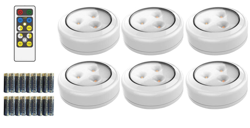 Faucet Light Push Lights 6 Pack with Batteries + Remote Control LED Stick On Lights