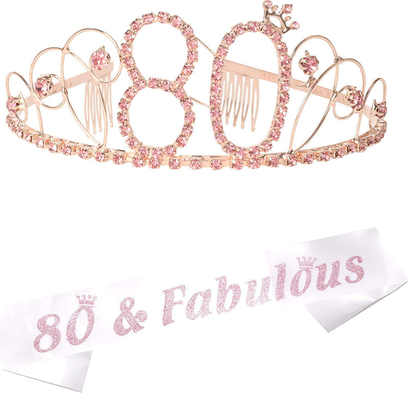 80th Birthday Sash and Tiara Set for Women - 80 and Fabulous Glitter Sash -