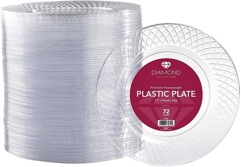 Clear Plastic Plates 72ct - 75" Heavy Duty Disposable Hard Plates - Cake, Salad