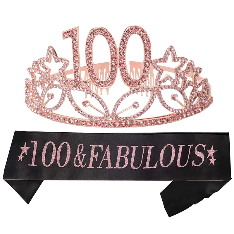 100th Birthday Sash and Tiara for Women - Fabulous Glitter Sash + Stars