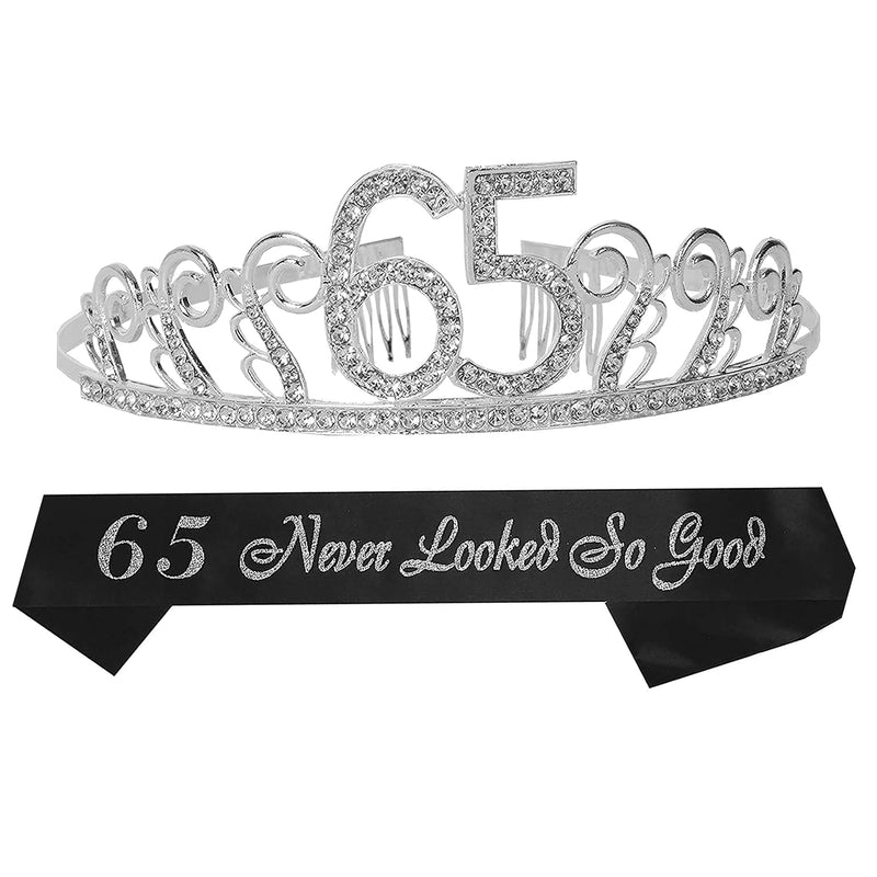 65th Birthday Sash and Tiara for Women - Fabulous Glitter Sash + Waves