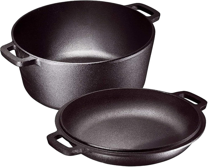 2-in-1 Pre-Seasoned Cast Iron Dutch Oven with Handles - Crock Pot Black Cast