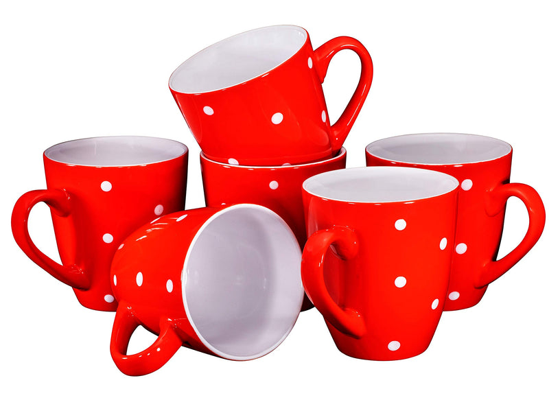 16 Ounce Polka Dot Coffee Mug Set 6 Piece Large 16 Ounce Ceramic Mug Set in Red