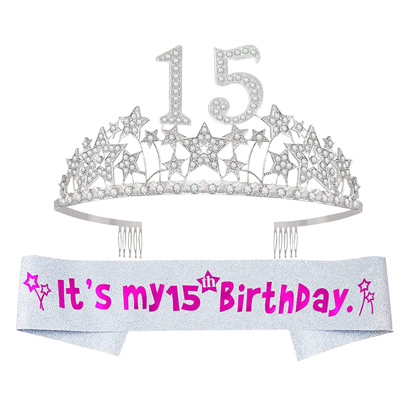 Girls 15th Birthday Sash and Tiara - Fabulous Set: Glitter Sash