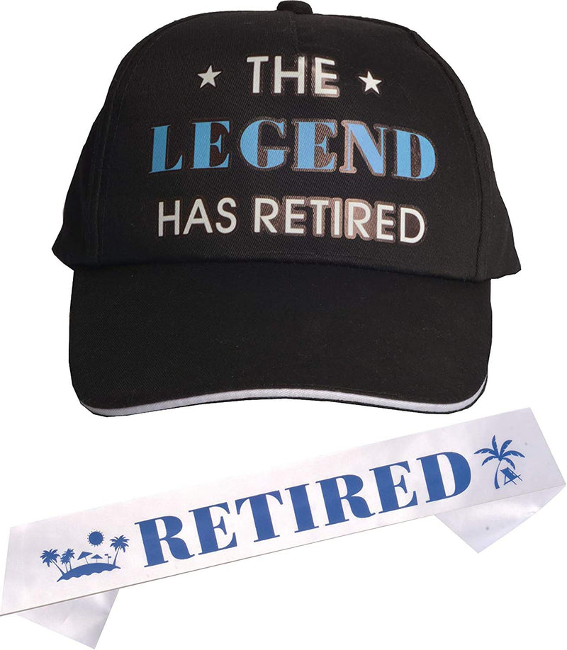 Male retirement gifts, officially retired sash and hat, baseball cap blue