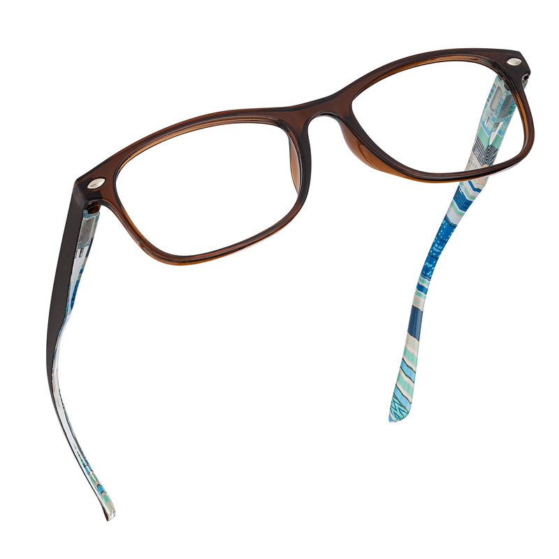 Blue Light Blocking Reading Glasses (Brown/Blue, 250x Magnification) for Computer