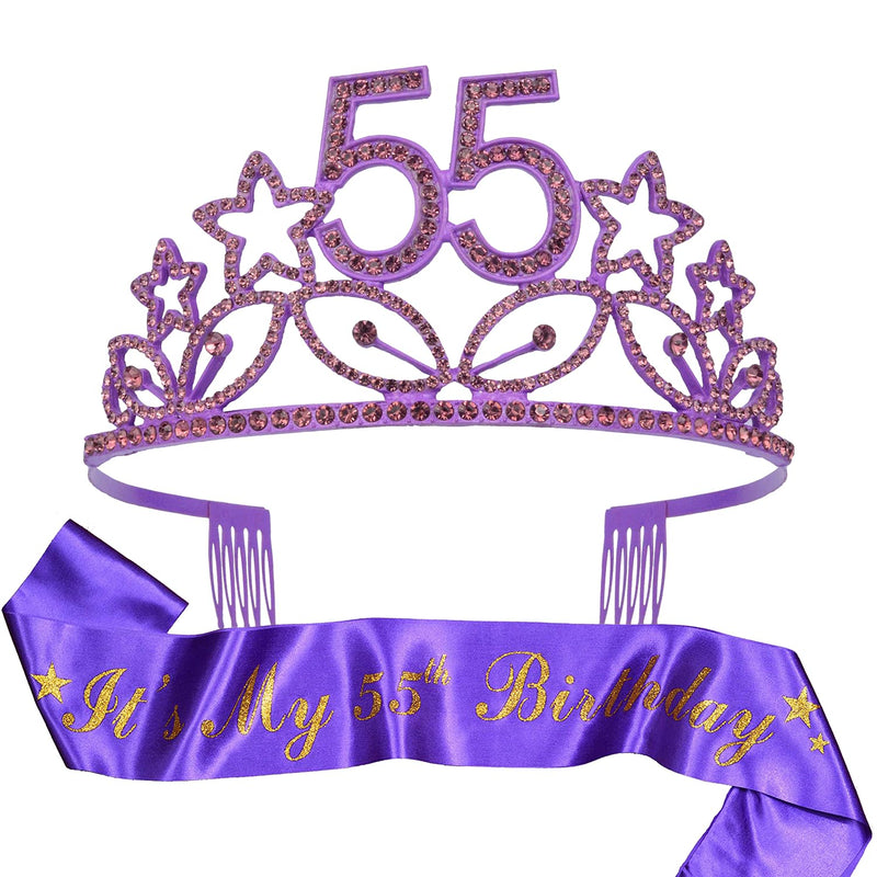 55th Birthday Sash and Tiara for Women - Fabulous Glitter Sash + Stars