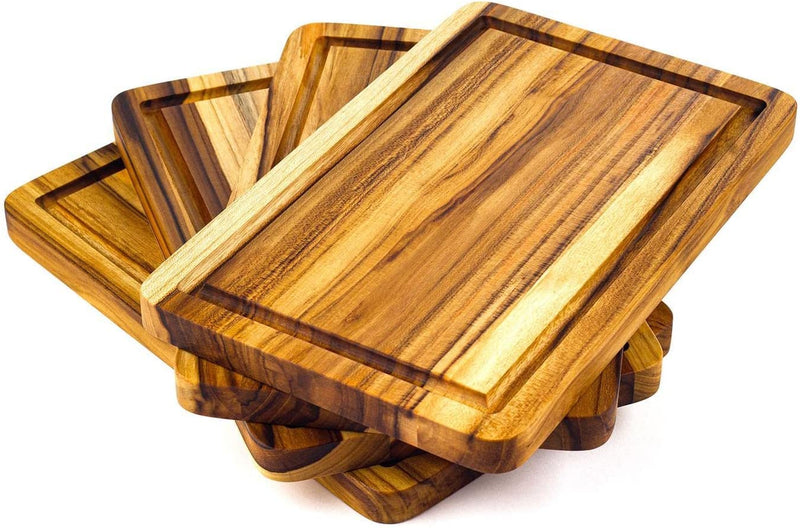 Teak Serving Plate Set - 4 Durable Cheese Plates - 75" x 112"