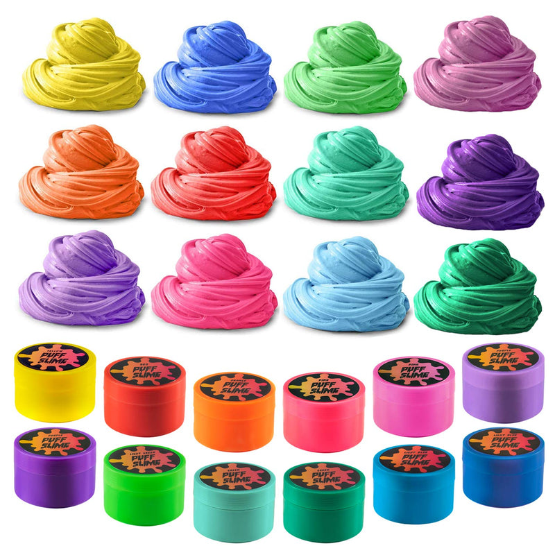 Puff Slime - 12 Pack Jumbo Mud Putty in Assorted Bright Colors - 2 oz each