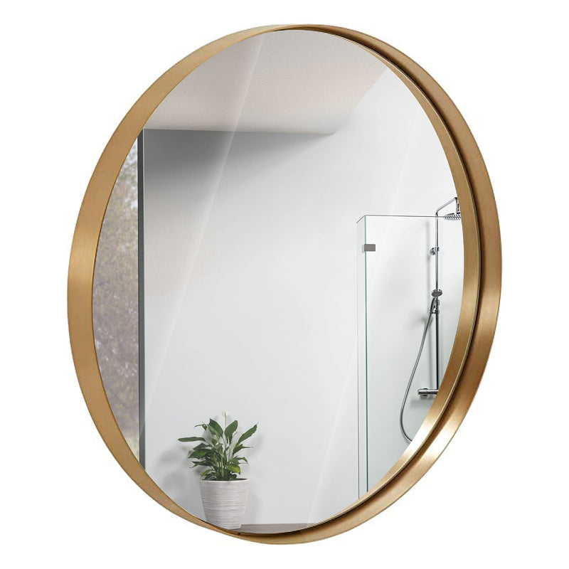 24 inch gold round mirror with brushed metal frame, contemporary classic